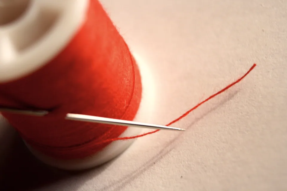A needle and a length of red thread (conceptual image)